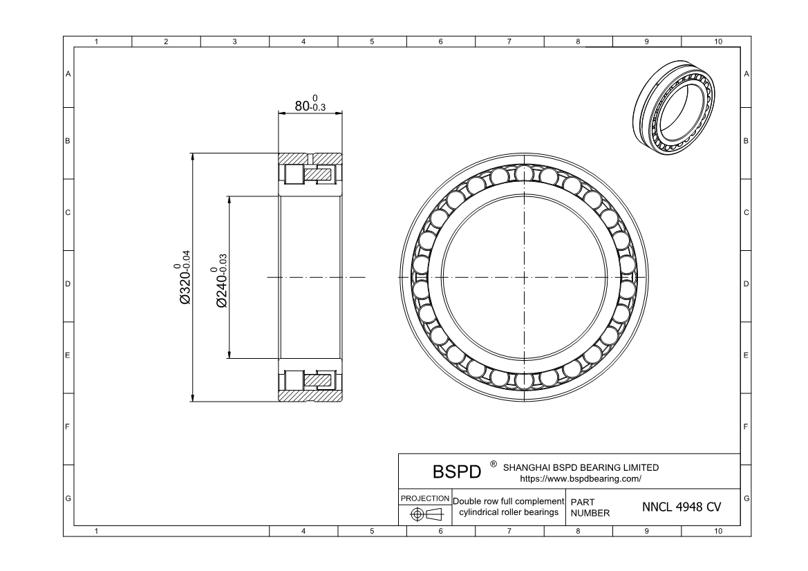 NNCL 4948 CV Double row full complement cylindrical roller bearings ...