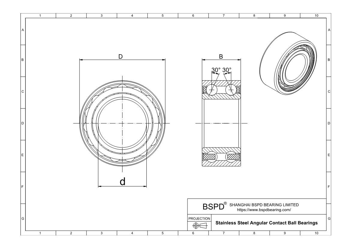 Ss5312 Stainless Steel Angular Contact Ball Bearings BSPD Bearing Manufacturing