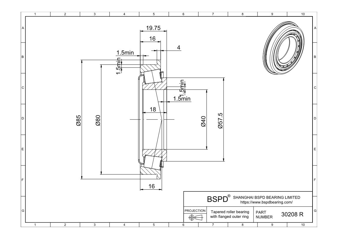 30208 R Single row tapered roller bearing with flanged outer ring ...
