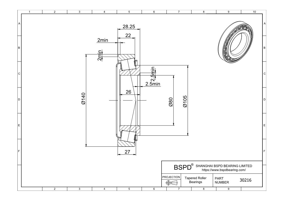 30216 Metric Single Row Tapered Roller Bearings BSPD Bearing